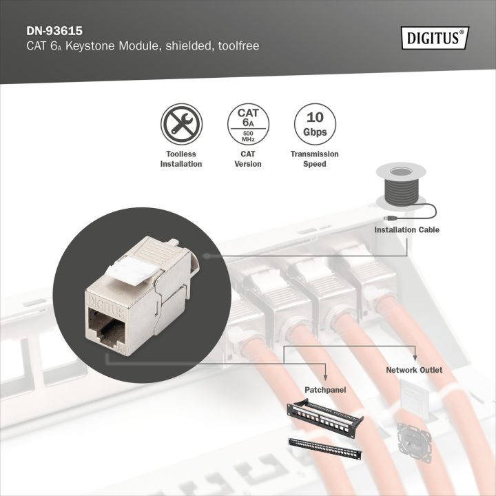 DIGITUS CAT 6A Keystone Module, Shielded, Tool-Free Mounting…