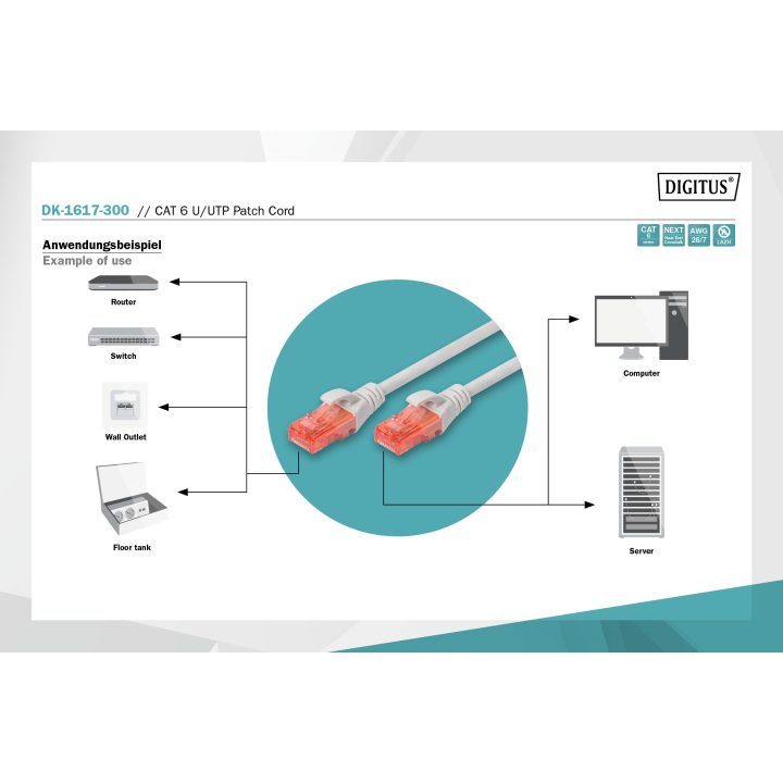 Digitus DK-1617-300 Gray Network Cable 30 m Cat6 U/UTP (UTP)