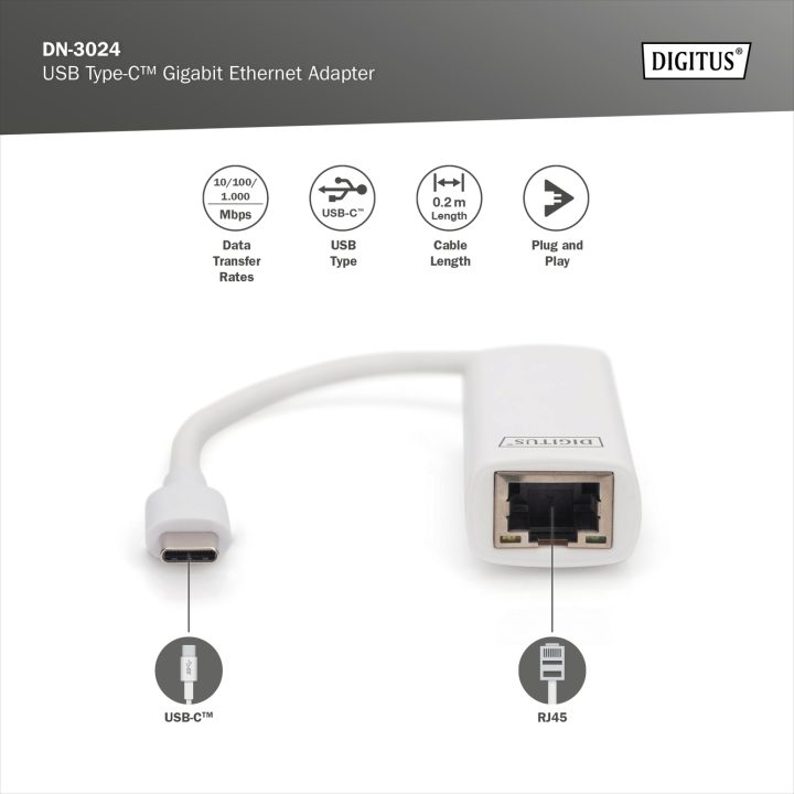 Digitus Adaptador Ethernet Gigabit USB Type-C™ (DN-3024)