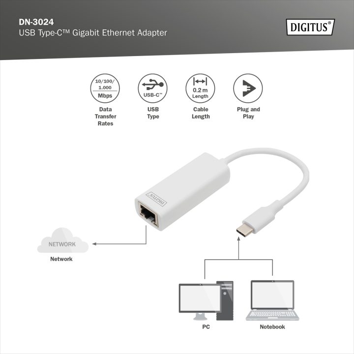 Digitus Gigabit Ethernet USB Type-C™ Adapter (DN-3024)