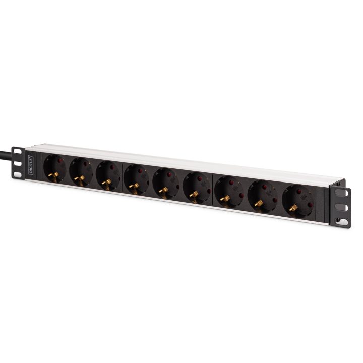 DIGITUS PDU Rack 19", 9 Schuko CEE 7/3 Outlets (45°), 2m Cable, IEC…