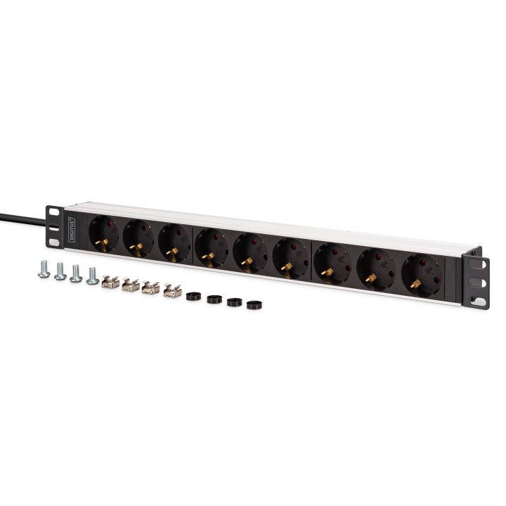 DIGITUS PDU Rack 19", 9 Schuko CEE 7/3 Outlets (45°), 2m Cable, IEC…