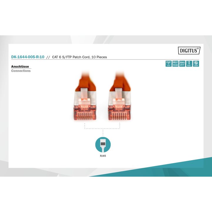 Digitus DK-1644-005-R-10 Red Network Cable 0.5 m Cat6 S/FTP (S-STP)