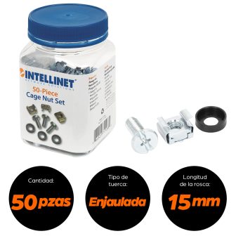 Intellinet Jeu d’écrous cage M6 (50 pcs) avec vis et rondelles, pour…