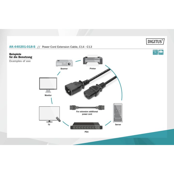 Digitus AK-440201-018-S Power Cable Black 1.8 m IEC C14 IEC C13
