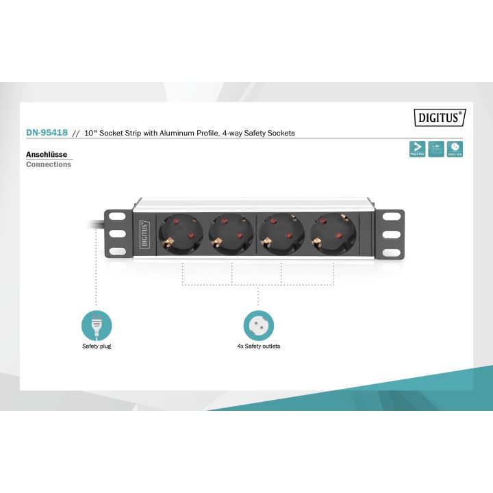Digitus DN-95418 unidade de distribuição de energia (PDU) 4 saídas AC…