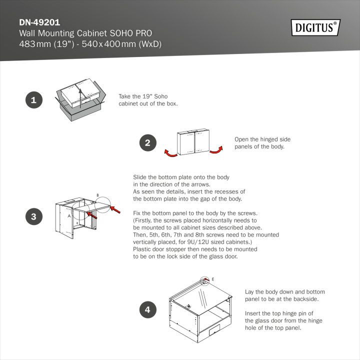 DIGITUS 19" 4U Wall-Mount Network Cabinet, SOHO PRO 240 x 540 x 400…