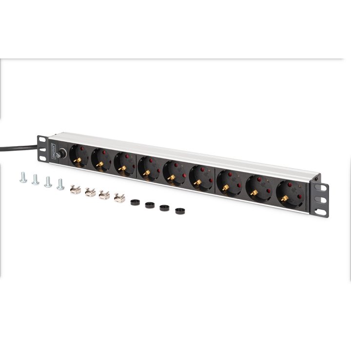 DIGITUS 19" Rack PDU Power Strip with Overload Fuse, 9 Schuko CEE 7/3…