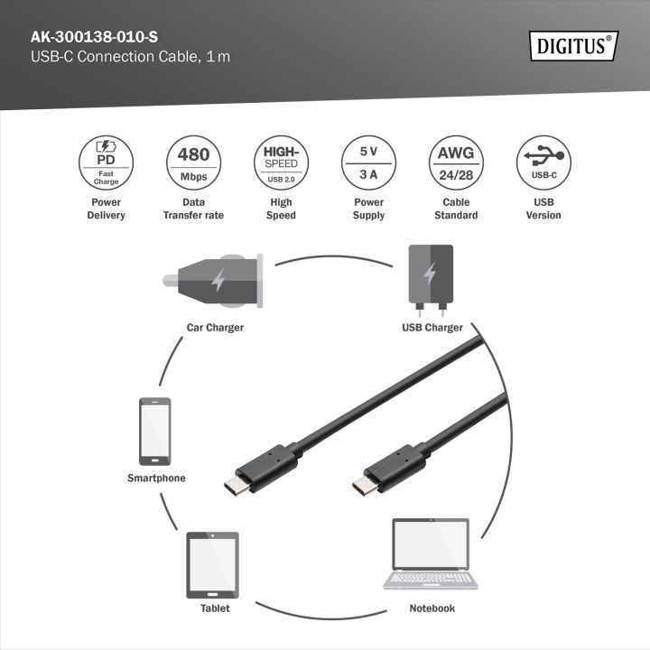 Digitus AK-300138-010-S USB Cable USB 3.2 Gen 2 (3.1 Gen 2) 1 m USB C…
