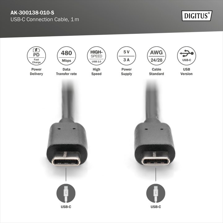 Digitus AK-300138-010-S USB Cable USB 3.2 Gen 2 (3.1 Gen 2) 1 m USB C…