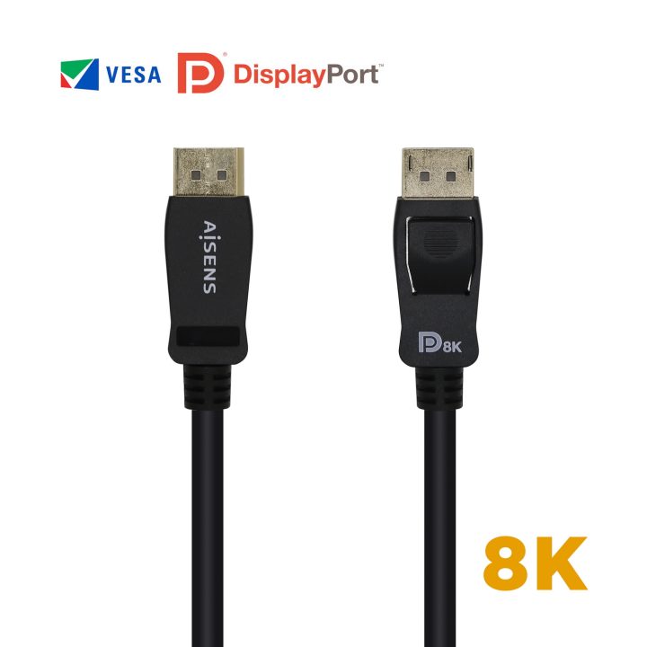 AISENS Certified DisplayPort Cable V1.4 8K@60Hz, DP/M-DP/M, Black…