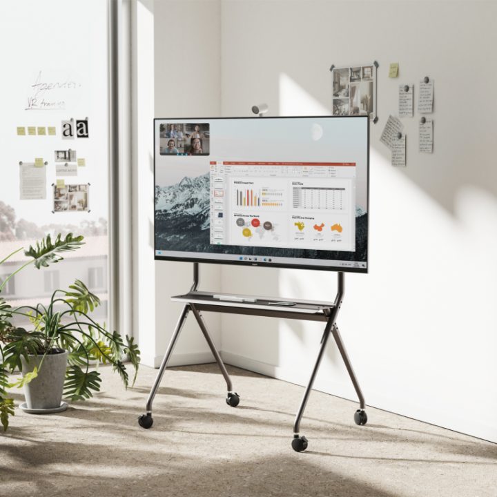 AISENS Pro Floor Stand with Wheels, 1 Tray for Interactive Screen/TV…