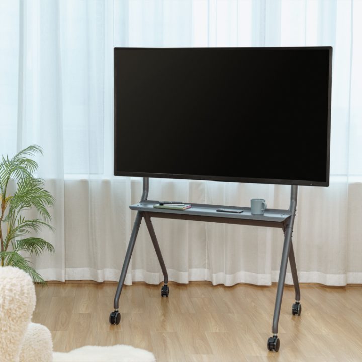 AISENS Pro Floor Stand with Wheels, 1 Tray for Interactive Screen/TV…