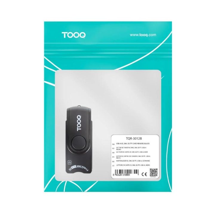 TooQ Smart Card Reader, Electronic ID, SIM, SD, SF, USB-A, Black