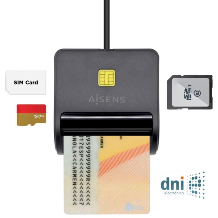 AISENS Lector de Tarjeta Inteligente DNI con Lector de Tarjetas SIM…