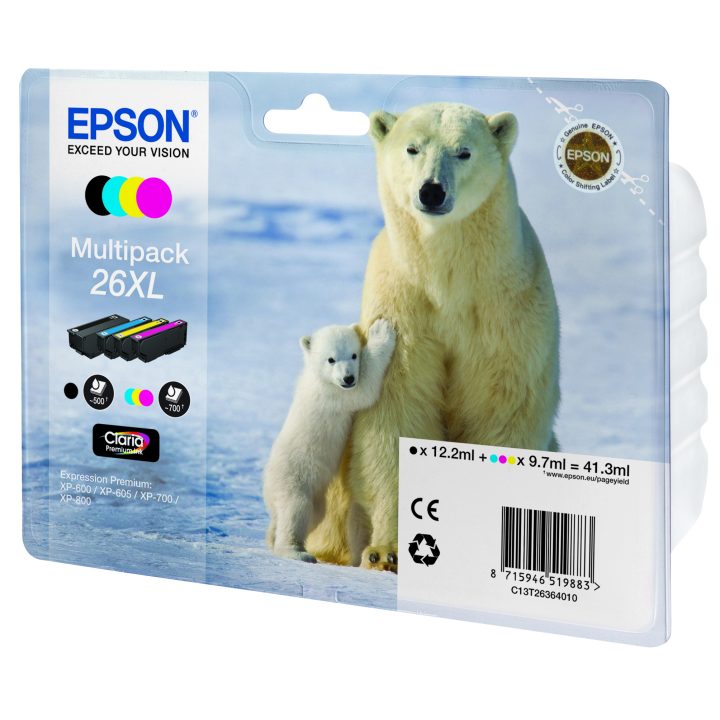 Epson Polar bear Tinta multipack 4 cores 26XL Claria Premium Urso…