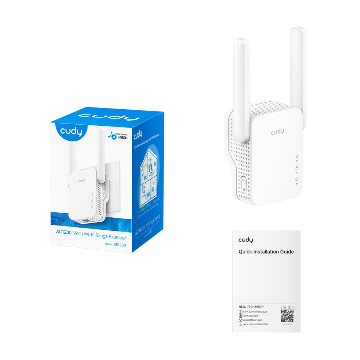 Cudy RE1200 Range Extender Network Repeater White 10, 100 Mbit/s