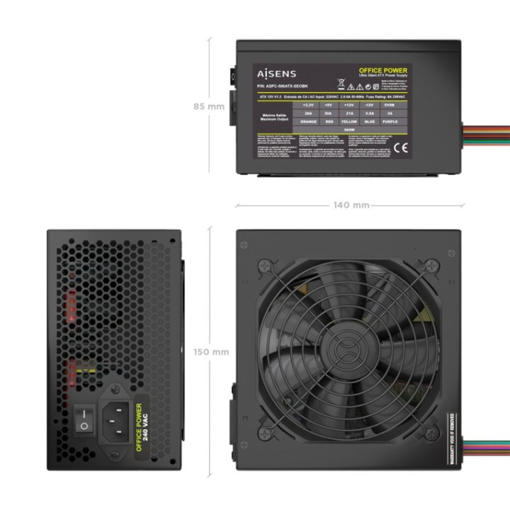 AISENS ATX Power Supply 500W OEM, Black
