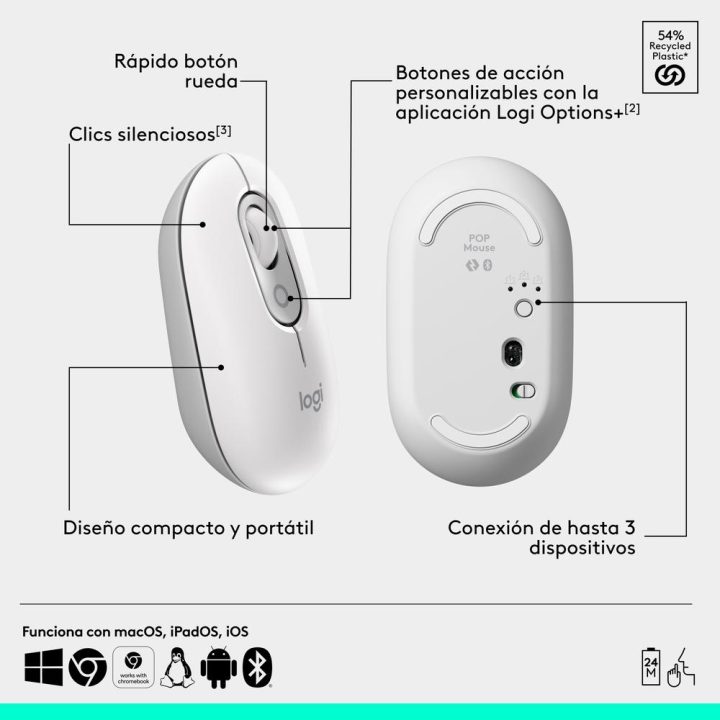 Logitech POP Mouse, ratón inalámbrico Bluetooth compacto y portátil…
