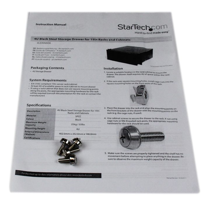StarTech.com Gaveta Metálica de Aço Preto 4U - 25kg - para Armário…