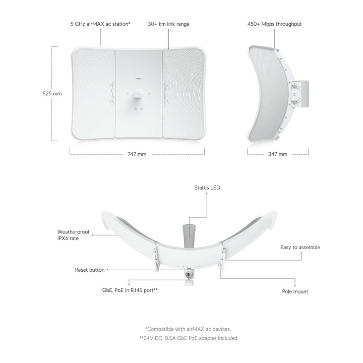Ubiquiti UISP airMAX LiteBeam AC 5 GHz XR Branco Energia sobre…