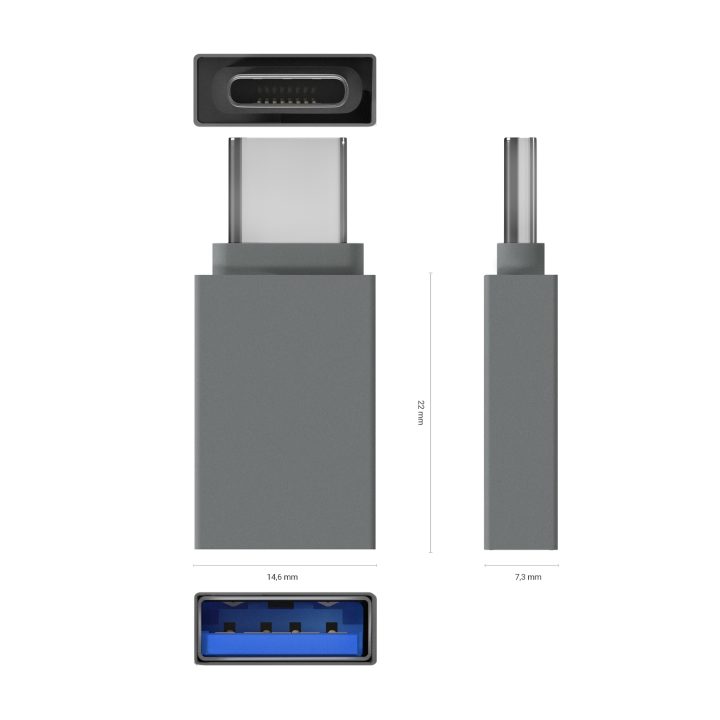 AISENS Mini Aluminum Adapter USB 3.2 Gen1 3A, USB-C/M-A/H Type, Gray