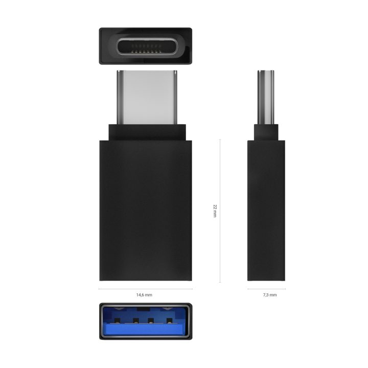 AISENS Mini Adaptador Aluminio USB 3.2 Gen1 3A, Tipo USB-C/M-A/H, Gris