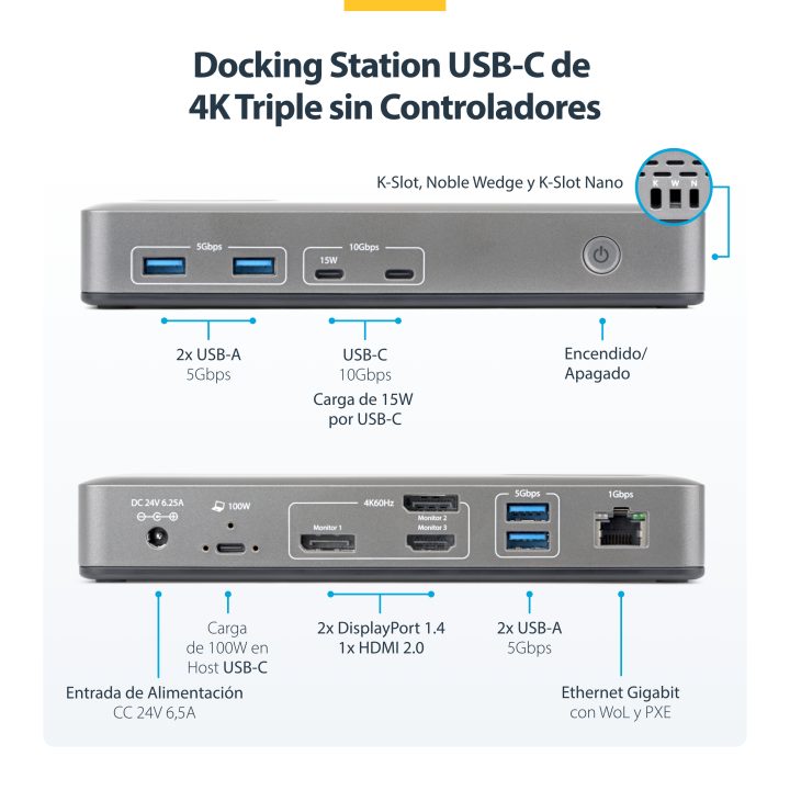 StarTech.com USB-C Docking Station - 3 4K Monitors (2x 4K60Hz + 1x…