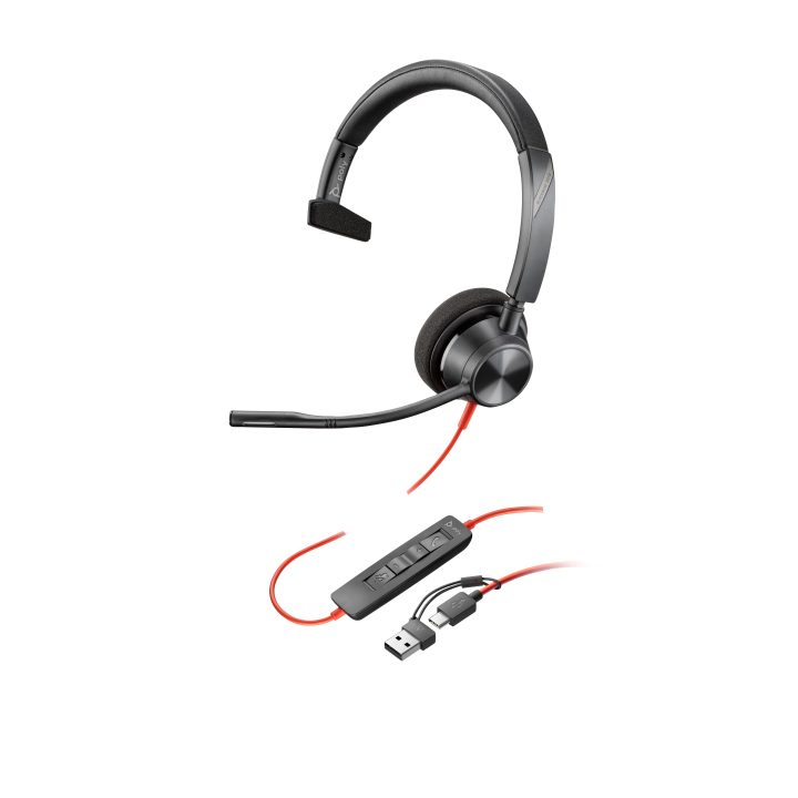 HP Poly Poly Blackwire 3310 USB-C Mono Headset + USB-C/USB-A Adapter
