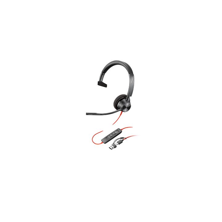 HP Poly Auriculares monoaurales Poly Blackwire 3310 USB-C + Adaptador…