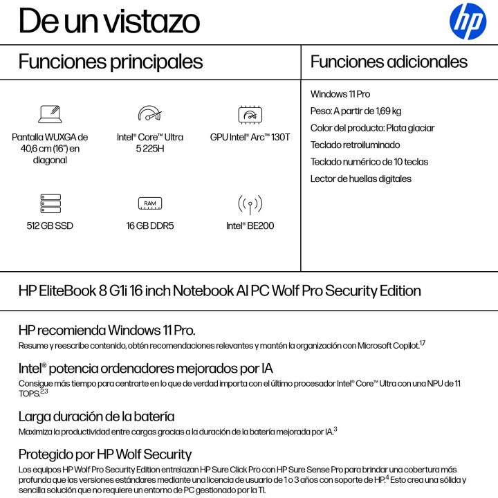 Portátil HP EliteBook 8 G1i Intel Core Ultra 5 225H 16 GB 512 GB SSD…