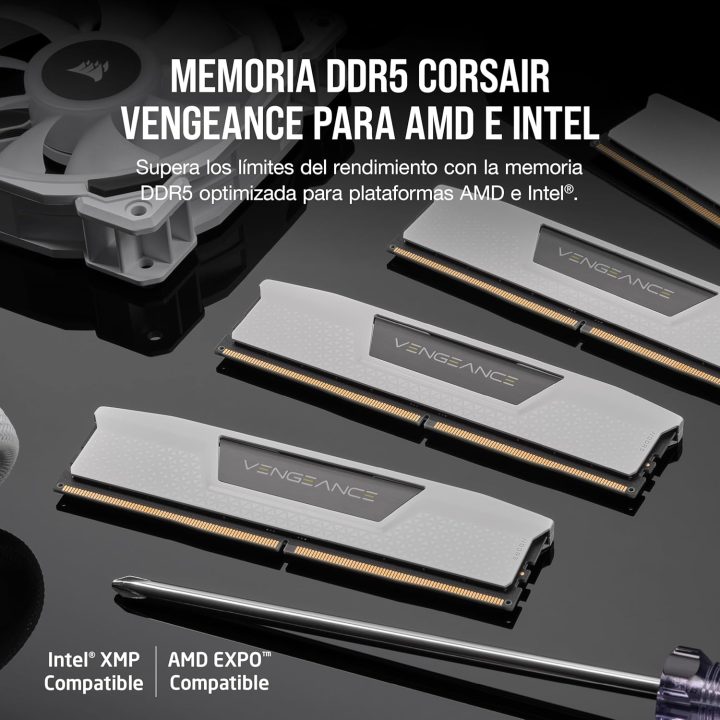 Memoria Corsair DDR5 32GB 2X16GB PC6400 vengeance blanca…