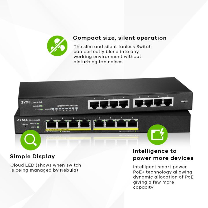 Zyxel GS1915-8EP Managed L2 Gigabit Ethernet (10/100/1000) Power over…