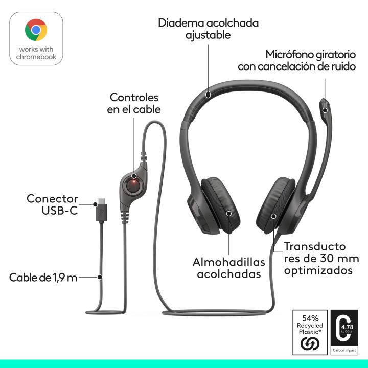 Logitech Auriculares com Cabo H390 para PC/Portátil, Auriculares…