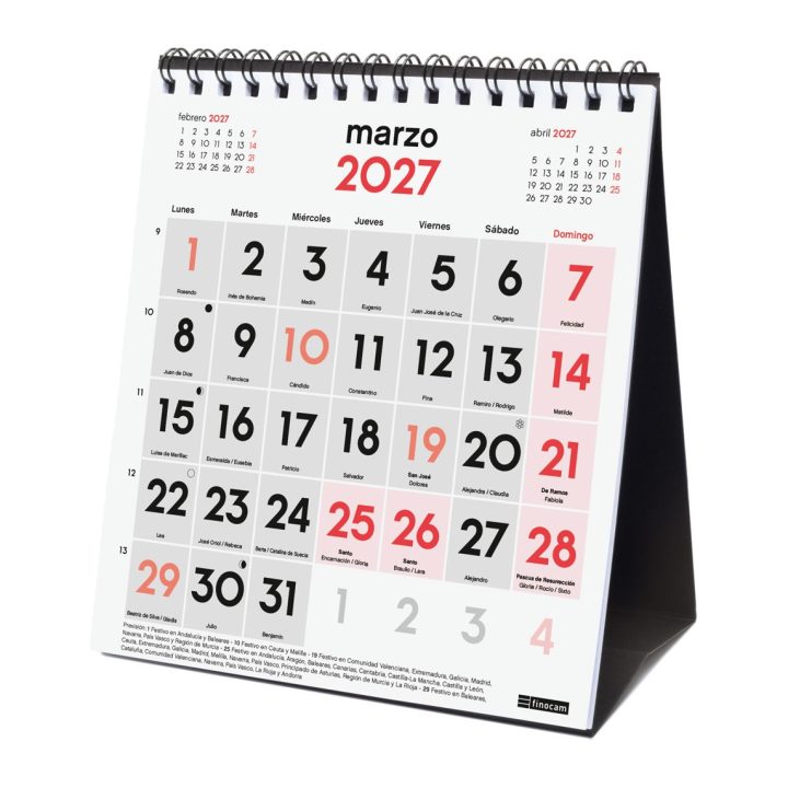 Finocam 780120027 2027 Desk Calendar Neutral Large Numbers XS…