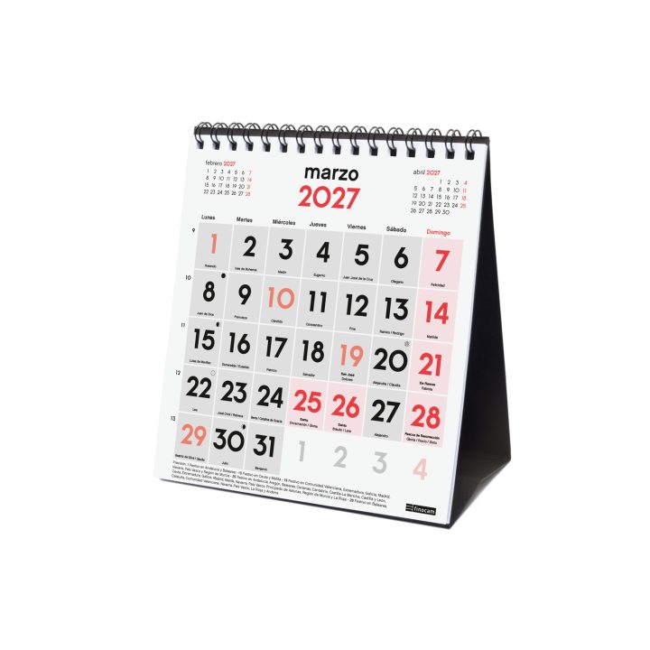 Calendário de secretária 2027 neutro números grandes XS 140X150MM…
