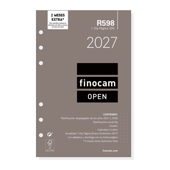 Recambio anual 2027 R598 OPEN500 117X181MM dia página Finocam…