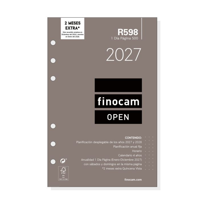 Recambio anual 2027 R598 OPEN500 117X181MM dia página Finocam…