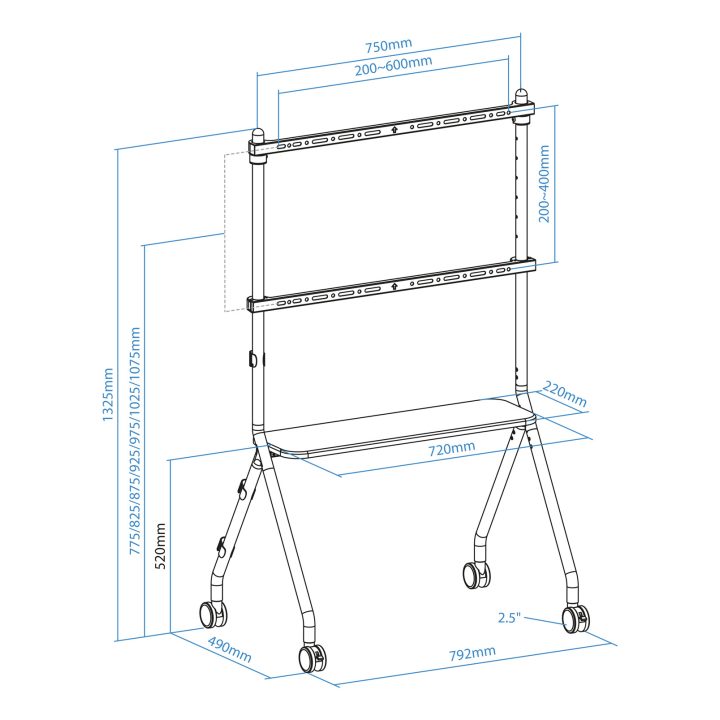 Suporte de Chão com Rodas TooQ iLOVE para Ecrã 49"-80", Branco e Faia