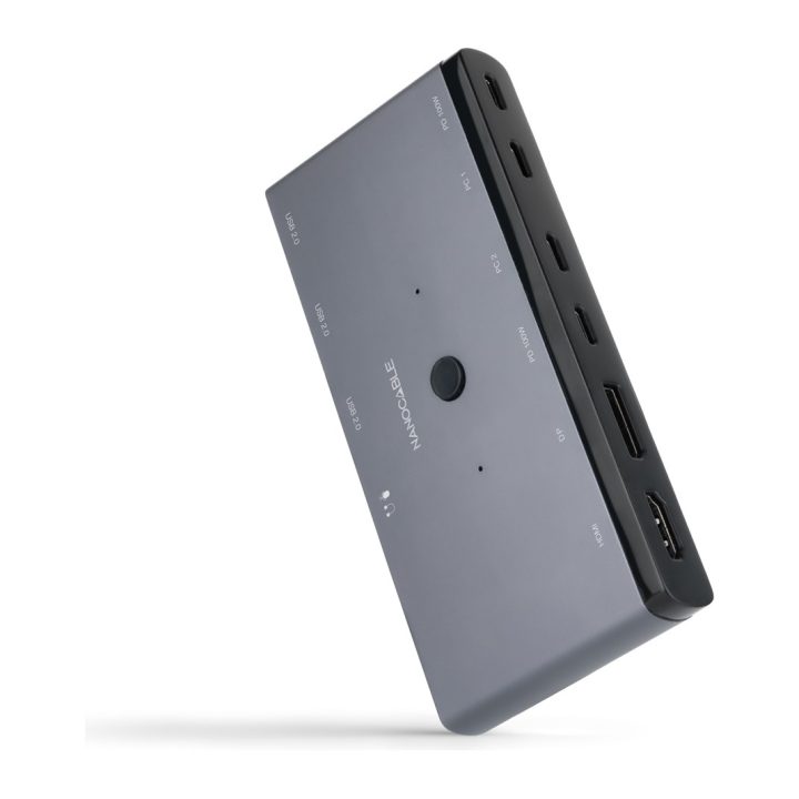 Nanocable Switch Conmutador KVM 2x USB-C a 3xUSB-A+2xPD+HDMI+DP+Audio