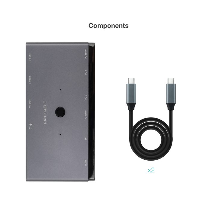 Nanocable Switch KVM 2x USB-C to 3xUSB-A+2xPD+HDMI+DP+Audio