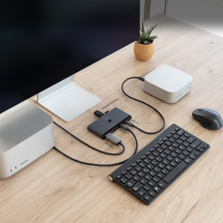 Nanocable Switch Comutador KVM 2x USB-C a 3xUSB-A+2xPD+HDMI+DP+Audio