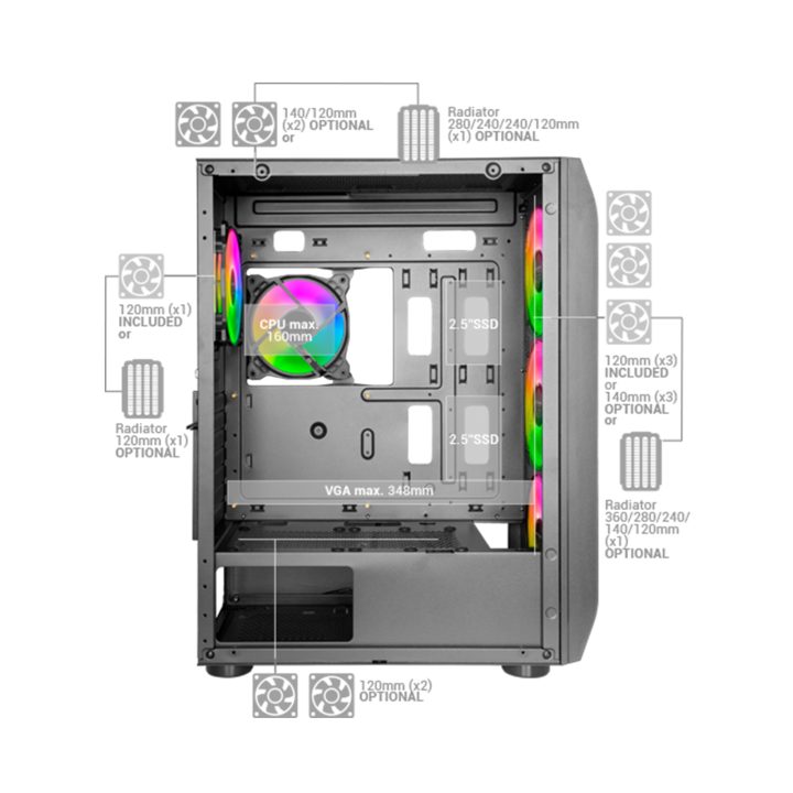 Mars Gaming MC-KX, Torre Gaming Premium E-ATX, Sistema CPU Freezer, 5…
