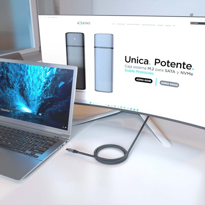 Cabo USB AISENS 3.2 Gen2x2 Alumínio 20Gbps 8K@30Hz 5A 100W E-Mark…