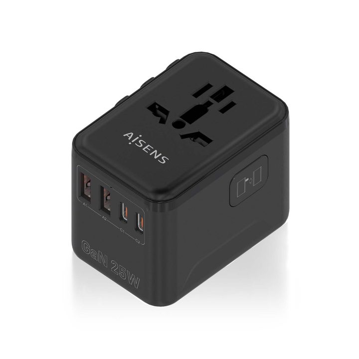 AISENS Universal Travel Power Adapter EU/USA/UK/AU with USB GaN…