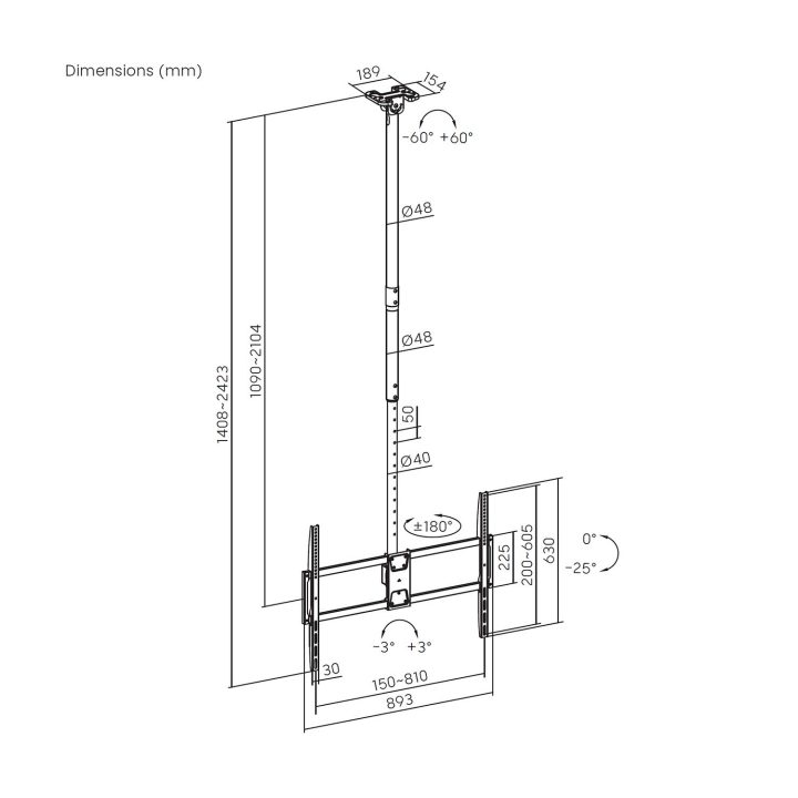 AISENS Soporte de techo pro giratorio, inclinable, extensible y…
