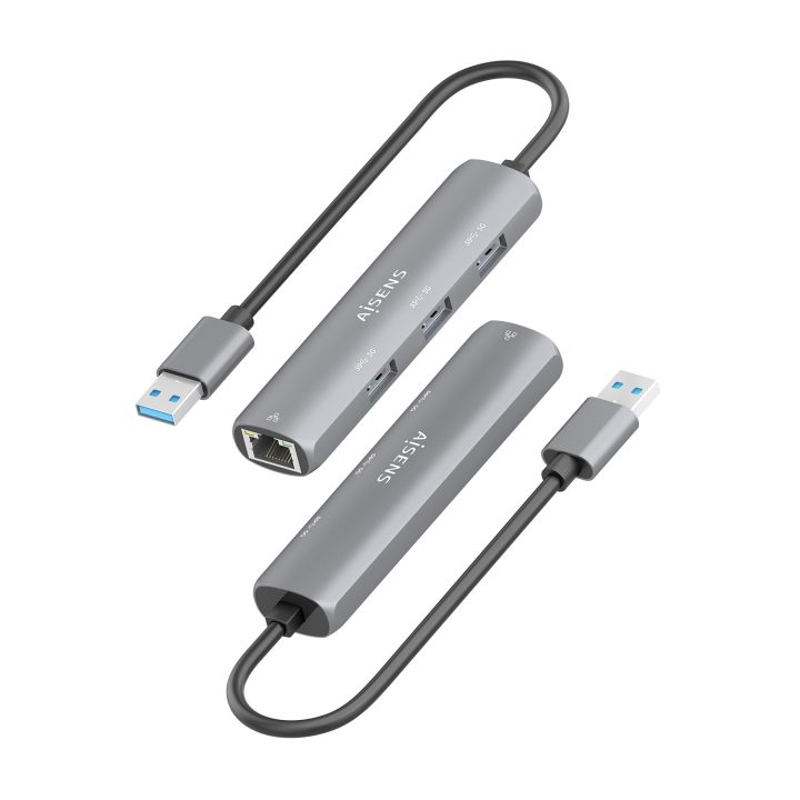 AISENS USB3.0 Dock USB-A to Ethernet Gigabit + Hub 3xUSB-A, Gray, 15cm