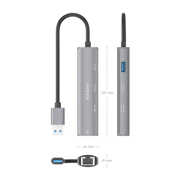 AISENS USB3.0 Dock USB-A A Ethernet Gigabit + Hub 2xUSB-C+1xUSB-A…