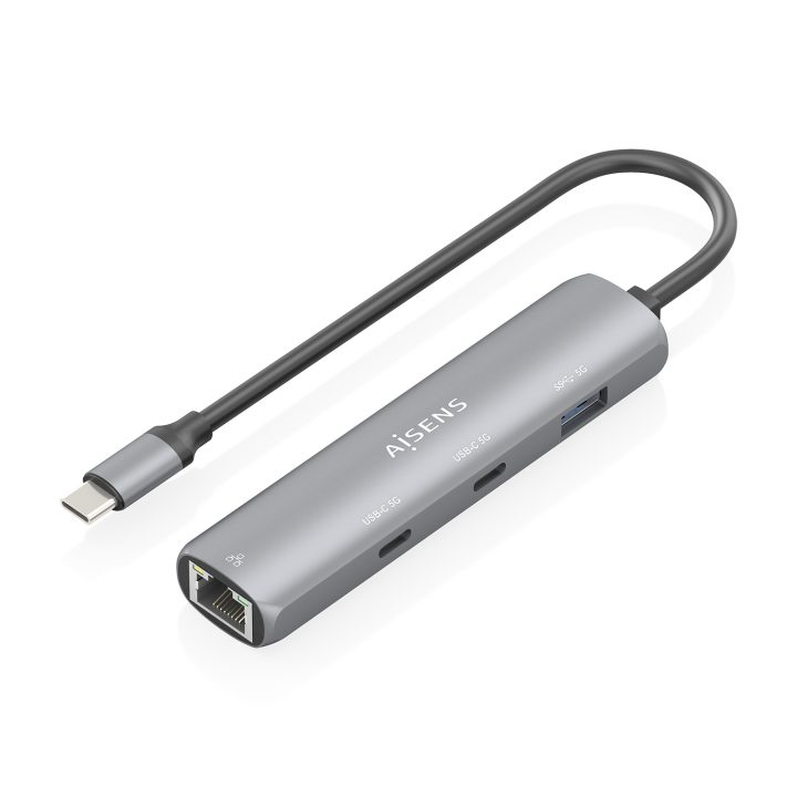 AISENS USB-C Dock to Gigabit Ethernet + Hub 2xUSB-C+1xUSB-A, Gray…