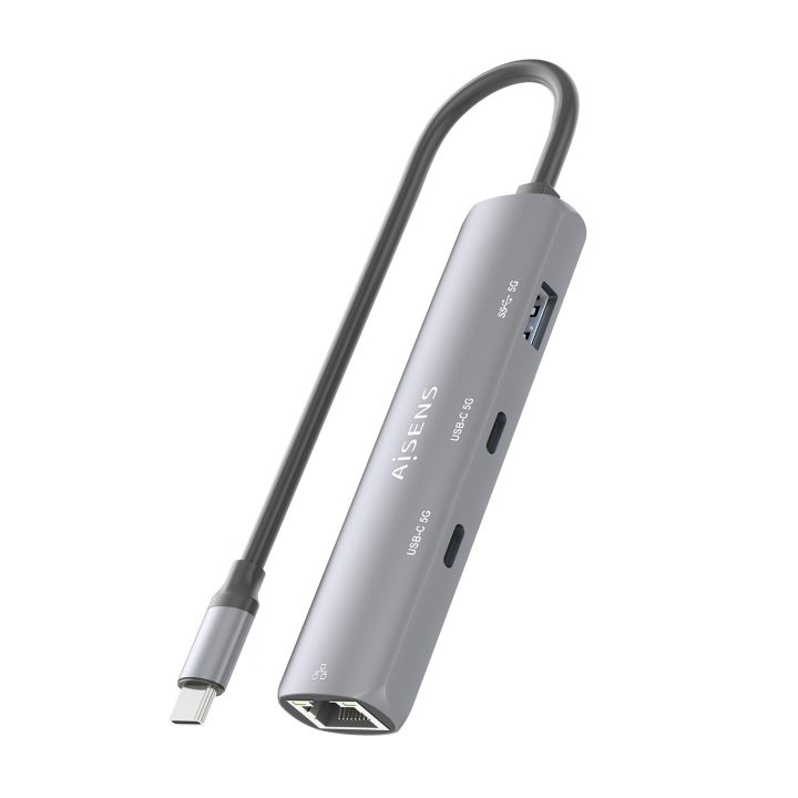AISENS USB-C Dock to Gigabit Ethernet + Hub 2xUSB-C+1xUSB-A, Gray…